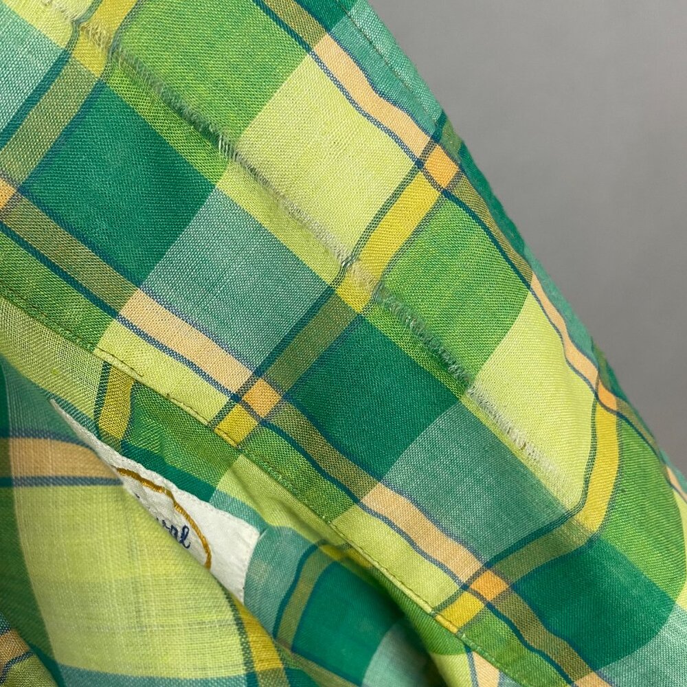 Vintage‎ Plaid Shirt DIY Crop Green Yellow FLAWS Lightweight Button-Up Crop Top - Picture 9 of 16
